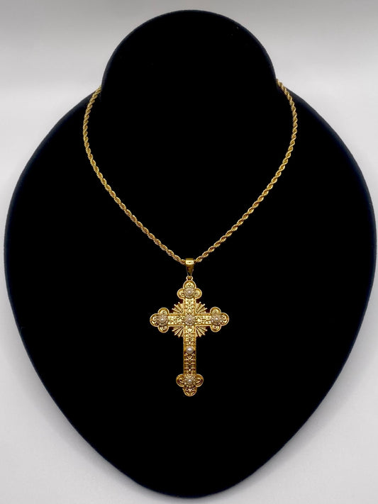 Gilded Cross Chain Necklace - Sun