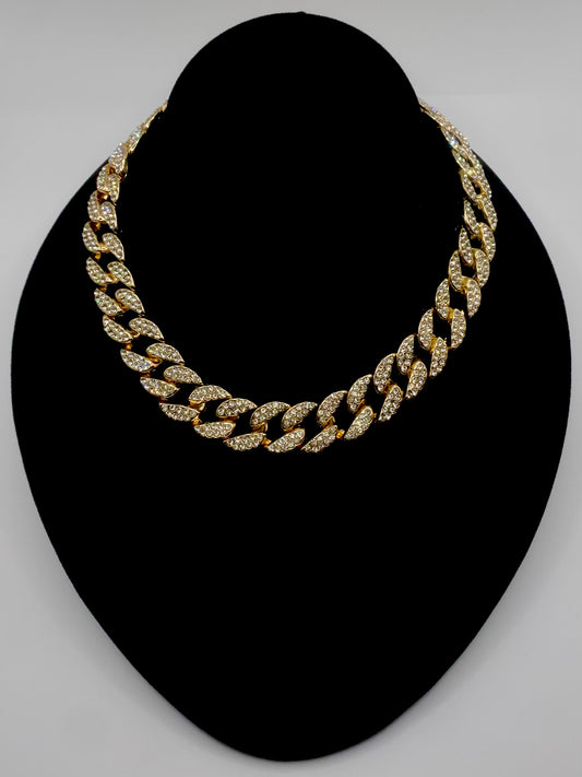 Gold Diamantés Cuban Link Necklace - Sun