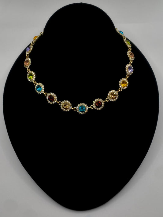 Multicolored Gemstone Charm Necklace - Sun